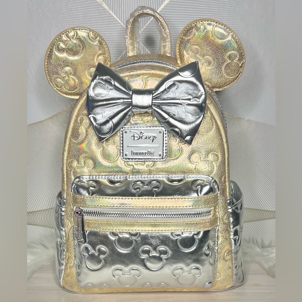 •SOLD• Loungefly Minnie Metallic Gold & Silver Quilted Mini Backpack NWT